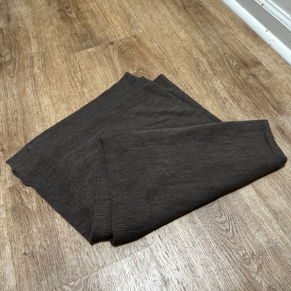 Nordstrom | NEW Wool Blend Heathered Taupe Brown Ribbed Trim Knit Scarf